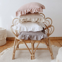 Housse de coussin à volants en lin français de luxe 45x45cm, taie d'oreiller 100% lin pur tissé, antibactérien, écologique, hôtel, maison, hôpital