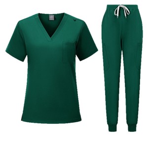 Women Hospital Scrub Set Short Sleeve V Neck Top Pants Moisture Wicking Uniform Workwear Split Set For Medical Use - Product Image 5
