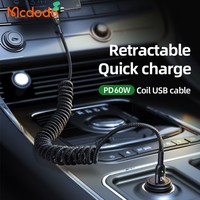 Cable de Carga Retráctil Mcdodo 786/641/642/196 de 60W USB C con Resorte, LED, Carga Rápida PD, 1.8M, Anti-Enredos, para Auto y Viajes