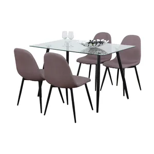 Modern ev mobilyası yemek odası metal ayaklı cam masa ve 4 sandalye yemek takımları