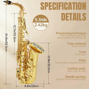 Saxophone alto en Mi bémol Kmise, en laiton léger, kit complet avec étui portable, support de saxophone, sangle, anches, silencieux, kit de nettoyage (laque dorée) - Product Image 2