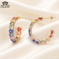 Boucles d'oreilles clous ovales en or jaune 18 carats avec saphir de laboratoire pour femme EMEJEWE, sertissage pavé complet classique, bijoux fins pour usage quotidien