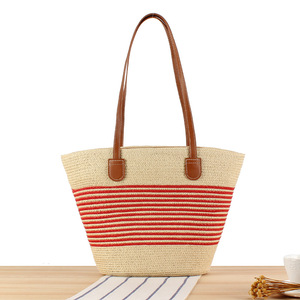 Gran oferta, bolso de mano de playa de verano para mujer, fibra <span class=keywords><strong>Natura</strong></span> tejida a mano con cierre de cremallera y dos asas/correas forradas de poliéster - Product Image 5