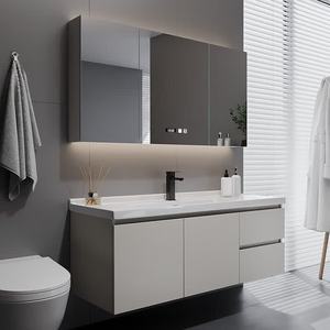 Wholesale Custom High-quality Simple European-style Luxury Wooden Floating Bathroom Vanity with Sink and <b>Mirror</b> - Product Image 6