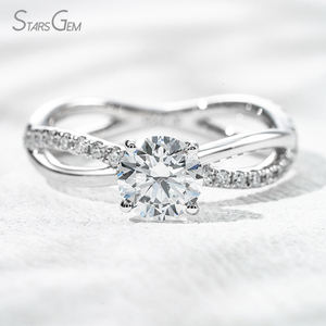 Starsgem 1.3ct 6.36mm กลมสุกใสตัดในห้องปฏิบัติการเพชรที่ปลูกด้วยทองคำขาว9K แหวนหมั้นเพชรด้านข้าง - Product Image 1