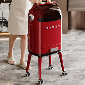 [Brand] Kitchen Trash Can Cylindrical With Wheels Push To Open Lid Indoor Use Creamy White Vintage Red - Product Image 2