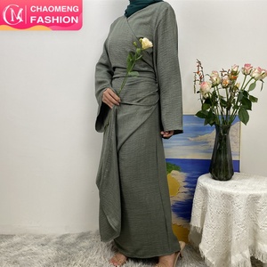 1436 #   Nuevo Cárdigan de Lino Suave con Cordones y Pliegues, Abaya Abierta Elegante, Estilo Musulmán Islámico Árabe - Product Image 1