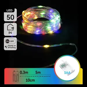 Ghirlanda di luci LED a batteria 3AA, in PVC e rame, colori RGBY, 5m - ideale per decorazioni, feste e ambientazione. - Product Image 3