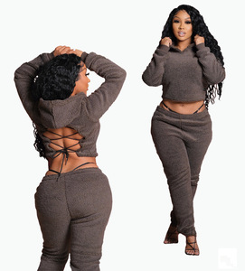 <span class=keywords><strong>Abbigliamento</strong></span> invernale da <span class=keywords><strong>donna</strong></span> di lusso 2021 felpe felpate felpe da <span class=keywords><strong>donna</strong></span> Set tuta due pezzi pantaloni con cappuccio - Product Image 3