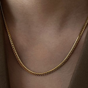 Collar de cadena de eslabones cubanos de acero inoxidable, Gargantilla fina de 3,5mm, chapada en oro de 18K, joyería minimalista - Product Image 1