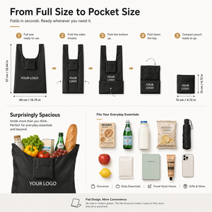 Bolsa de Compras Plegable Resistente con Logotipo Personalizado SHINY, con Bolsa Integrada para Promoción de Marca y Venta de Comestibles - Product Image 3