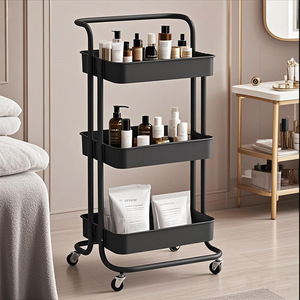 Chariot de Salon Moderne en Plastique à 4 Roues, Polyvalent, à 3 Niveaux, pour Salon de Beauté et Salle de Bain - Product Image 2