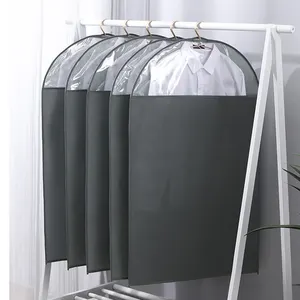 Non-woven Custom Logo Garment Bags with PVC Clear Suit Bag For Hanging Clothes Eco Folding Dustproof Storage Suit Cover