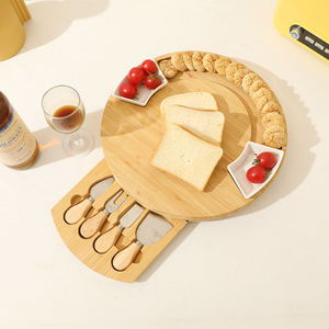 Plateau à fromage rond en <span class=keywords><strong>bambou</strong></span> avec 4 couteaux, plateau à gâteaux, à collations et à charcuterie avec un seul tiroir - Product Image 3
