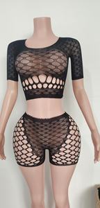 Yeni seksi kısa kollu üst külot 2 parça takım elbise vücut çorabı bodylingerie iç çamaşırı - Product Image 2