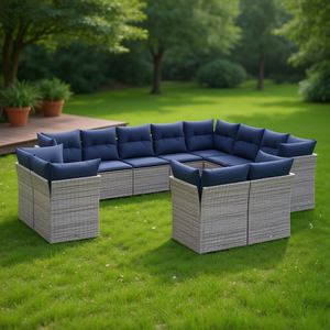 Ensemble de canapés de patio extérieur moderne, 10+ places, gris, en polyrotin, mobilier de jardin au design contemporain - Product Image 2