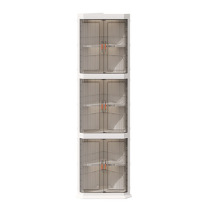 North And South Travelers Multi Layer Storage Cabinet 3 Floors Dustproof Kitchen Cabinet With Glass Door For Pantry Storage - Product Image 4