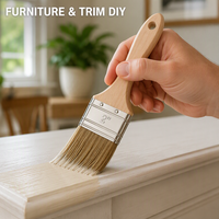 Ensemble de 6 pinceaux plats à poils naturels avec manche en bois, 6 tailles, pour apprêt et vernis