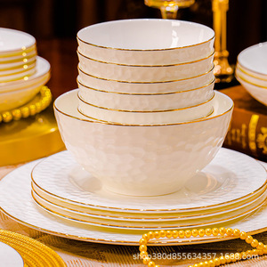 Vajilla Moderna de Porcelana Fina Jingdezhen Blanca <span class=keywords><strong>Pura</strong></span> de Alta Gama con Incrustaciones Doradas, Apta para Microondas - Product Image 4