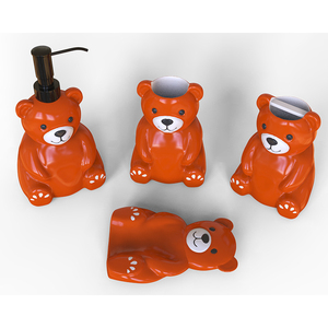 Accessori personalizzati per il bagno dell'hotel grazioso orsacchiotto <span class=keywords><strong>arancione</strong></span> ceramico animale schiuma di sapone liquido dispenser piatto da 4 pezzi - Product Image 1