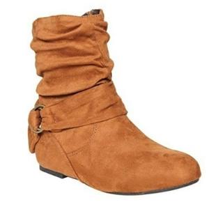 QF1 Nouveauté Classiques Bottes d'hiver pour femmes Logo personnalisé Tige en daim <span class=keywords><strong>Talon</strong></span> plat Cheville Légère Caractéristique Saison d'automne Semelle en caoutchouc - Product Image 1