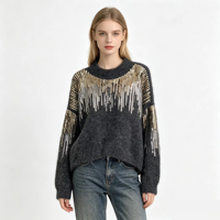 Pull en Mohair Doux Personnalisé OEM ODM pour Femme, Tricoté à Paillettes Scintillantes, Col Rond, Manches Longues, Idéal pour les Fêtes - Vente en Gros Usine