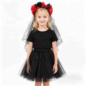 MS Kids Gothic Witch Costume Set with Black Spider Web Tutu Skirt and Red Rose <b>Headband</b> - Product Image 4