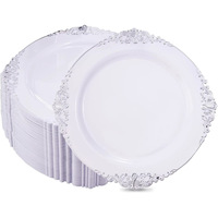 Assiettes de présentation rondes en plastique transparent de 13 pouces avec bord doré, style antique, pour la décoration de table de mariage