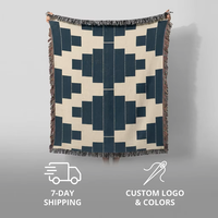 Plaid Moderne Géométrique Jacquard Tissé avec Franges et Pompons pour Canapé et Lit, Motif Ethnique Audacieux à Blocs, Couverture d'Accent Décorative pour la Maison