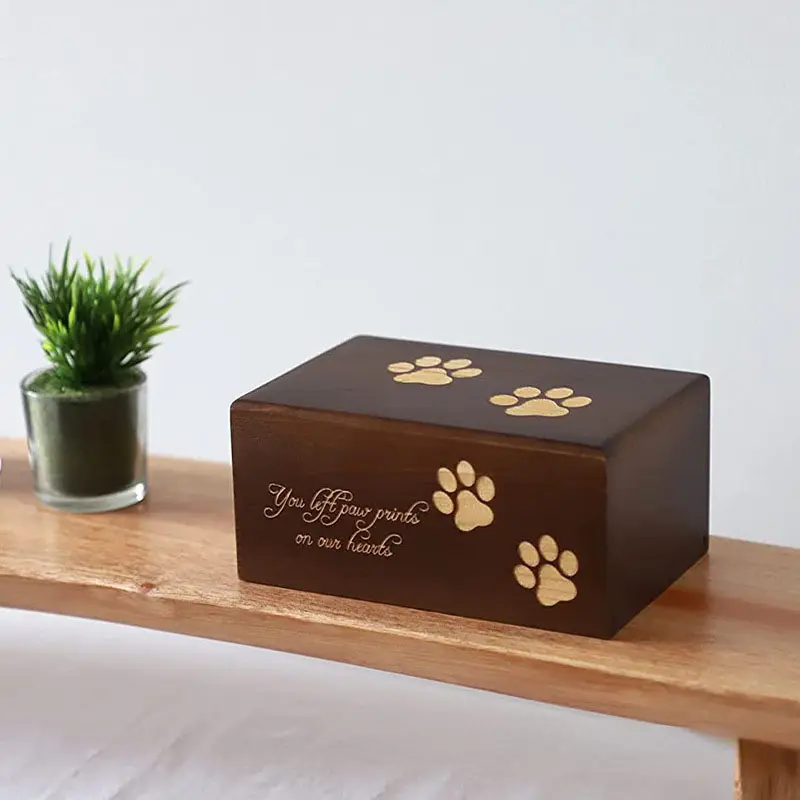 Elegante Houten As Opbergdoos Kist Met Pootpatroon Urnen Voor Honden En Katten