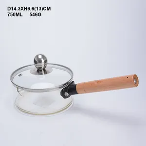 small 750ml Cooking Pots high quality glass Body with a long handle to heat milk soap instant nuddles