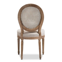 Ensemble de 2 chaises de salle à manger modernes, tissu beige, dossier en rotin, chaise Louis XVI en bois antique pour hôtel, mariage, événement