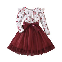 Nouvelle robe pour filles printemps-automne - Robe en coton à manches longues et à volants pour enfants, style A-line avec éléments floraux