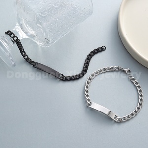 Fashion Jewelry Logo Name Customized Engraved Blank Bar Bracelet 18K Gold PVD Plated Curb Chain Stainless Steel <b>Men</b> Bracelet - Product Image 6