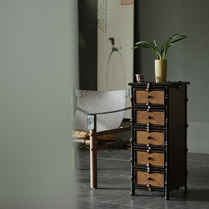 Commode à cinq tiroirs en bambou, meuble de rangement pour salon - Product Image 2