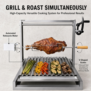 Asador Argentino Santa María, <span class=keywords><strong>Parrilla</strong></span> de Carbón de Acero Inoxidable con Elevación Manual y Asador Eléctrico - Product Image 3