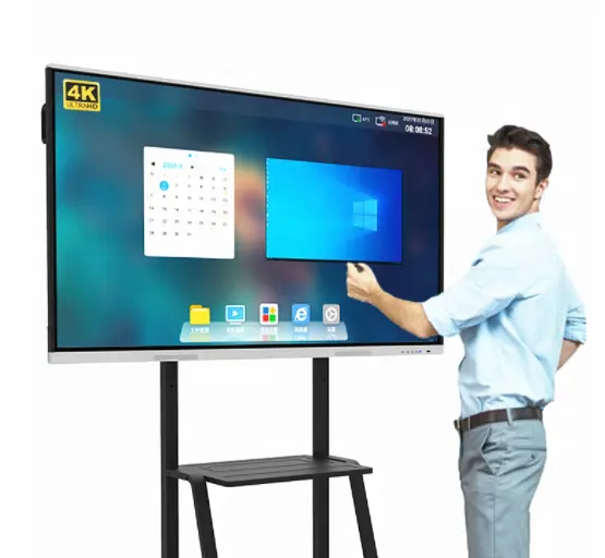 55/65 inç sınıf veya toplantı çoklu dokunmatik Lcd dijital ekran sınıf mobil akıllı tahta interaktif beyaz tahta Android