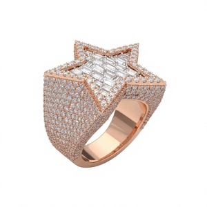 Bague de fiançailles de luxe pour homme, personnalisée, en forme d'étoile, style hip-hop vintage, sertie de diamants en moissanite glacés, or rose 10 carats, pour les fêtes de mariage - Product Image 1