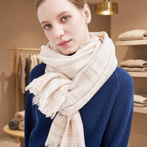 Wholesale Factory Direct Luxury Ultra-soft <b>Wool</b> <b>Scarf</b> Plaid Checkered Tassel Fringe Mid-length Knitted Warm Autumn Winter - Product Image 1