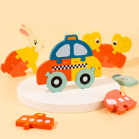Jeu de puzzle 3D en bois pour l'éveil éducatif, reconnaissance des animaux et des véhicules, jeu de correspondance des formes en bois pour enfants - Grande Vente