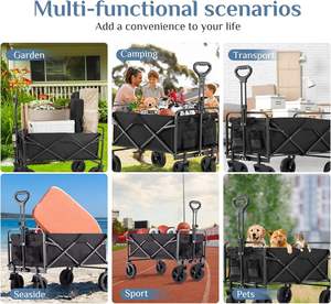 Chariot pliable haute capacité 150L avec grandes roues, chariot portable d'extérieur pour le <span class=keywords><strong>camping</strong></span>, les pique-niques, le jardin, les courses et le transport - Product Image 6