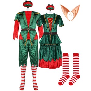 Costume de couple <span class=keywords><strong>elfe</strong></span> en velours pour adultes, hommes et femmes, pour fête de Noël, ensemble complet FCDR-003 - Product Image 1