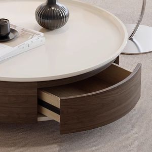 Italian Minimalist Round Coffee <b>Table</b> Set <b>Walnut</b> Wood Veneer Artistic Vintage Style Light Luxury Designer Living Room Home - Product Image 4