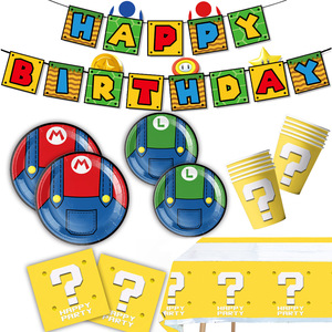 Ensemble de fête d'anniversaire pour enfants sur le thème de <span class=keywords><strong>Mario</strong></span> Party avec assiettes en papier, gobelets et serviettes - Décorations de jeu <span class=keywords><strong>Super</strong></span> <span class=keywords><strong>Mario</strong></span> très vendues - Product Image 1
