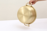 Vente chaude 18cm Coréen Or Aluminium Pot De Nouilles Cuisine Cuisson Soupe Pot Avec Couvercle Camping Double Poignée Marmite 18cm