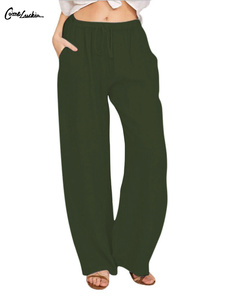 <span class=keywords><strong>Pantaloni</strong></span> larghi Casual in <span class=keywords><strong>cotone</strong></span>-<span class=keywords><strong>lino</strong></span> con Logo personalizzato a vita alta <span class=keywords><strong>pantaloni</strong></span> larghi con coulisse - Product Image 2