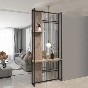 Paravent en fer forgé moderne, simple et luxueux, avec long panneau en verre, pour salon, hall d'entrée, cloison en acier inoxydable - Product Image 4