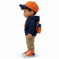 Fabricant OEM de poupées personnalisées, ensemble de vêtements pour poupée garçon, sweat-shirt, pantalon cargo, baskets en toile, sac à dos, casquette pour poupées de 18 pouces