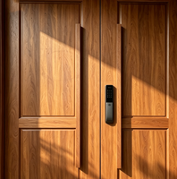 Porte d'entrée double en bois massif de style américain, porte battante extérieure en teck naturel à panneau encastré pour villa de luxe