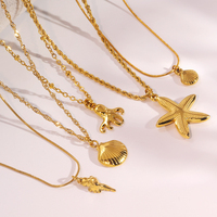 Estrella de Mar Océano serie impermeable de acero inoxidable moda colgante collar niñas grueso 18K chapado en oro cadena collar mujeres